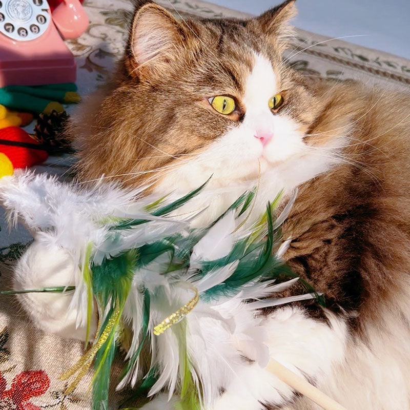 Christmas Feather Teaser Wand for Cats