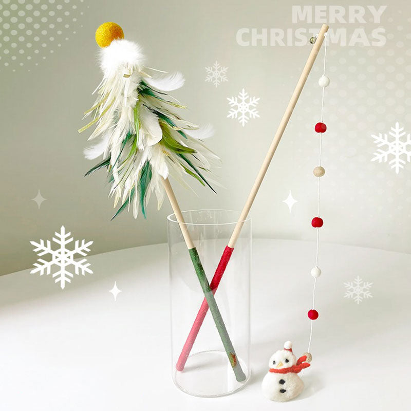 Christmas Feather Teaser Wand for Cats