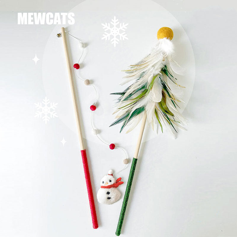Christmas Feather Teaser Wand for Cats