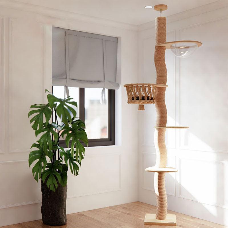 Curved Wood Floor to Ceiling Cat Climbing Tree