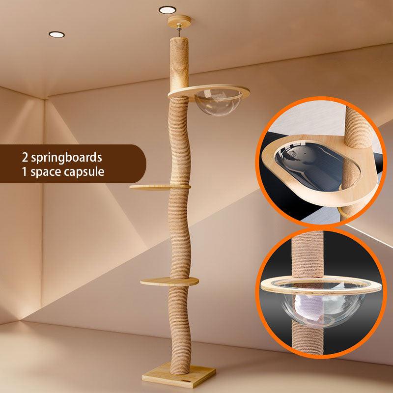 Curved Wood Floor to Ceiling Cat Climbing Tree