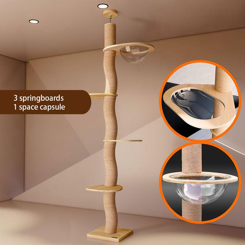 Curved Wood Floor to Ceiling Cat Climbing Tree