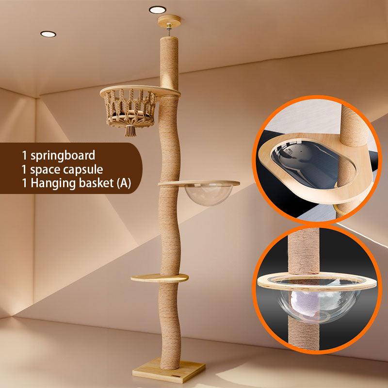 Curved Wood Floor to Ceiling Cat Climbing Tree