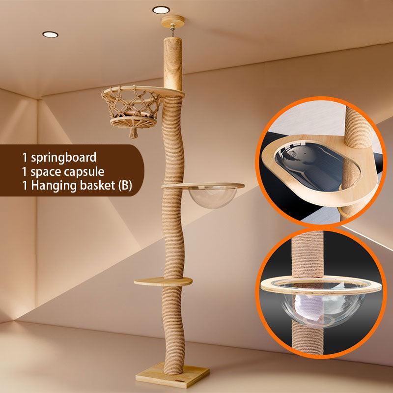 Curved Wood Floor to Ceiling Cat Climbing Tree