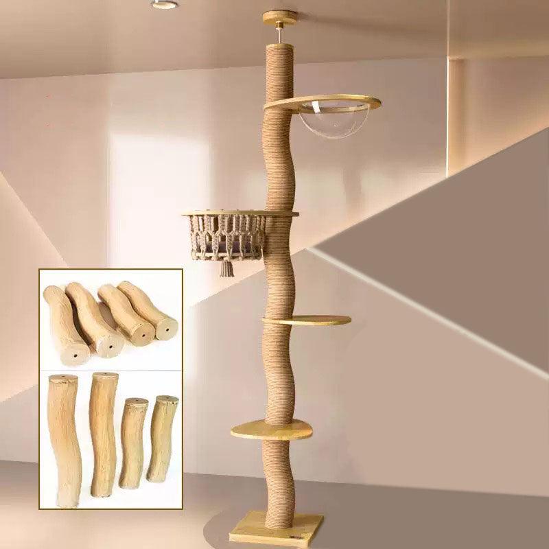 Curved Wood Floor to Ceiling Cat Climbing Tree