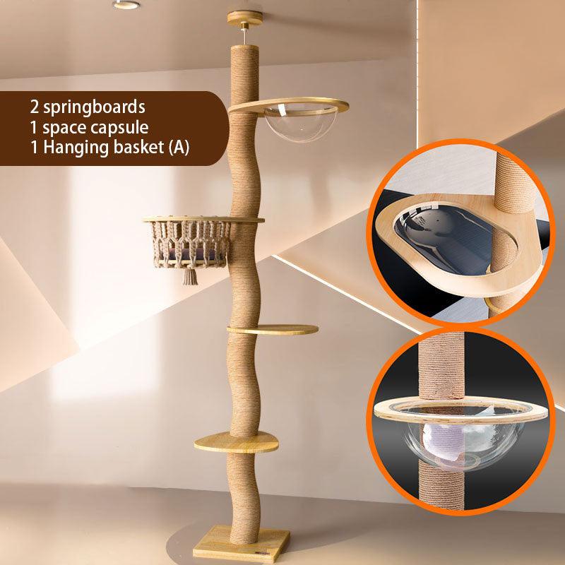 Curved Wood Floor to Ceiling Cat Climbing Tree