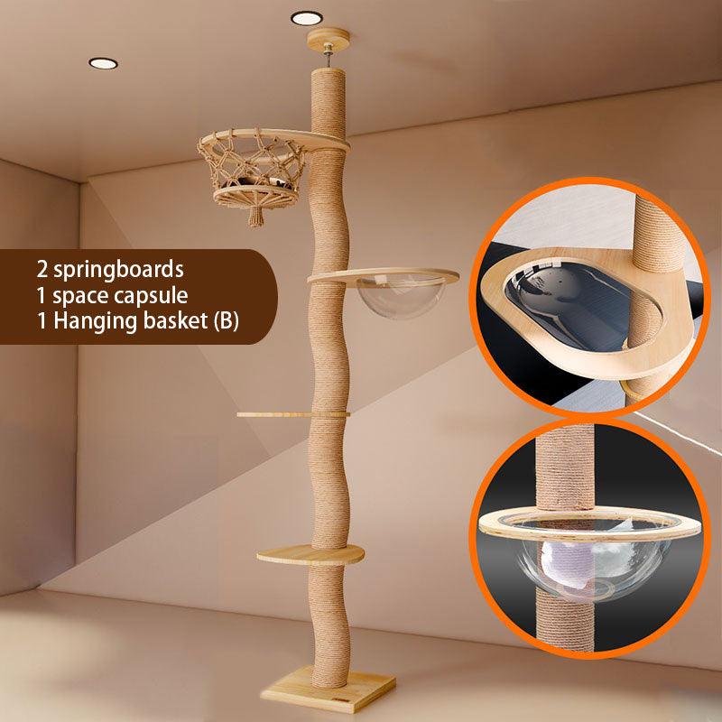 Curved Wood Floor to Ceiling Cat Climbing Tree