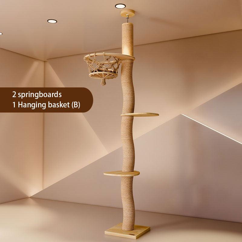Curved Wood Floor to Ceiling Cat Climbing Tree