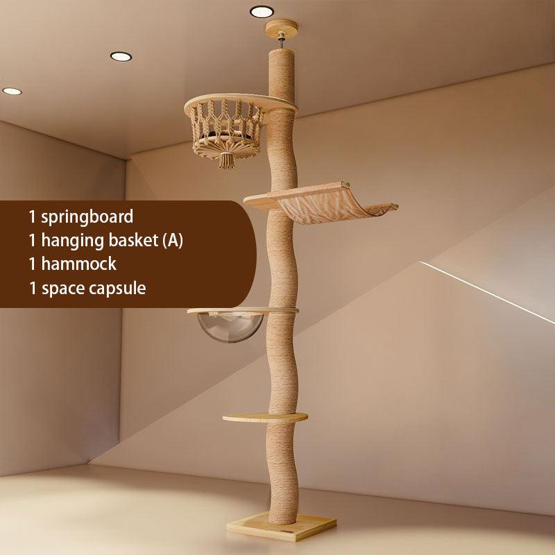 Curved Wood Floor to Ceiling Cat Climbing Tree