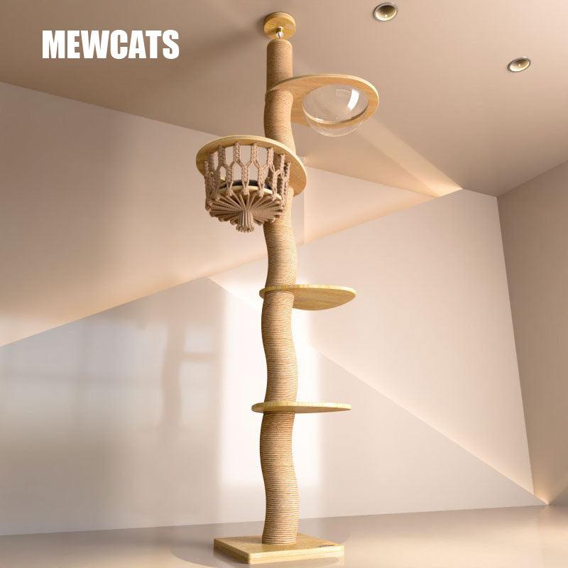 Curved Wood Floor to Ceiling Cat Climbing Tree