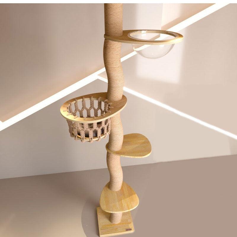 Curved Wood Floor to Ceiling Cat Climbing Tree