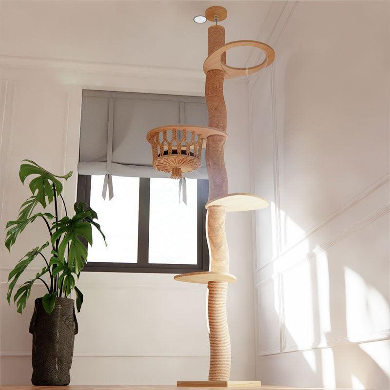 Curved Wood Floor to Ceiling Cat Climbing Tree