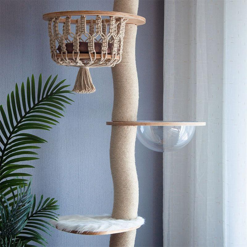 Curved Wood Floor to Ceiling Cat Climbing Tree