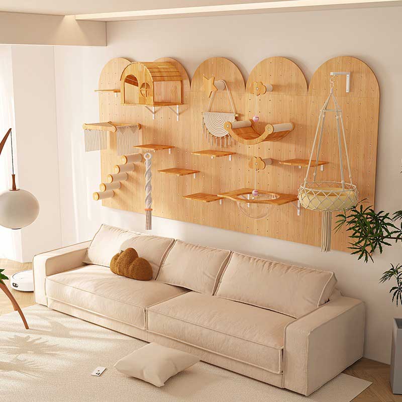 DIY Solid Wood Cat Wall Shelves Panel with Holes