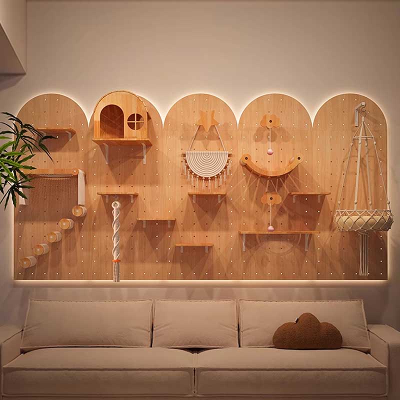 DIY Solid Wood Cat Wall Shelves Panel with Holes