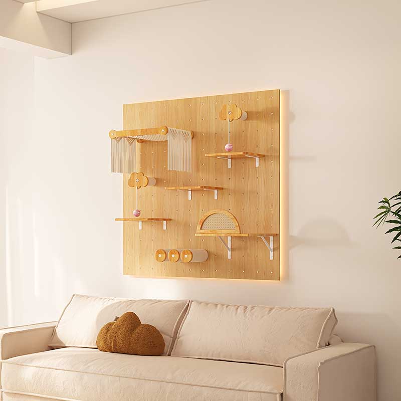 DIY Solid Wood Cat Wall Shelves Panel with Holes