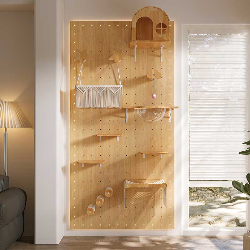 DIY Solid Wood Cat Wall Shelves Panel with Holes
