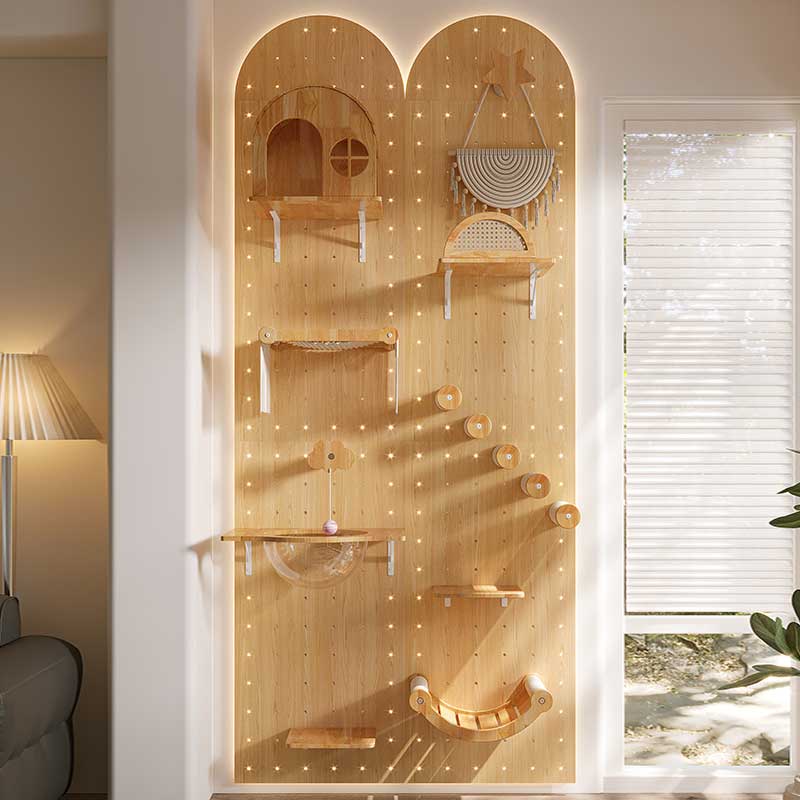 DIY Solid Wood Cat Wall Shelves Panel with Holes