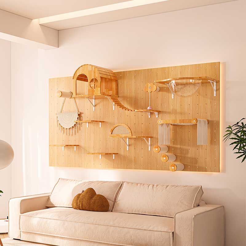 DIY Solid Wood Cat Wall Shelves Panel with Holes