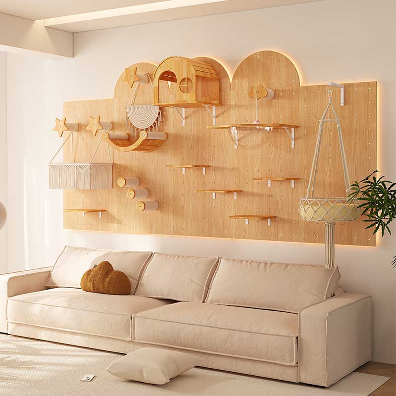 DIY Solid Wood Cat Wall Shelves Panel with Holes