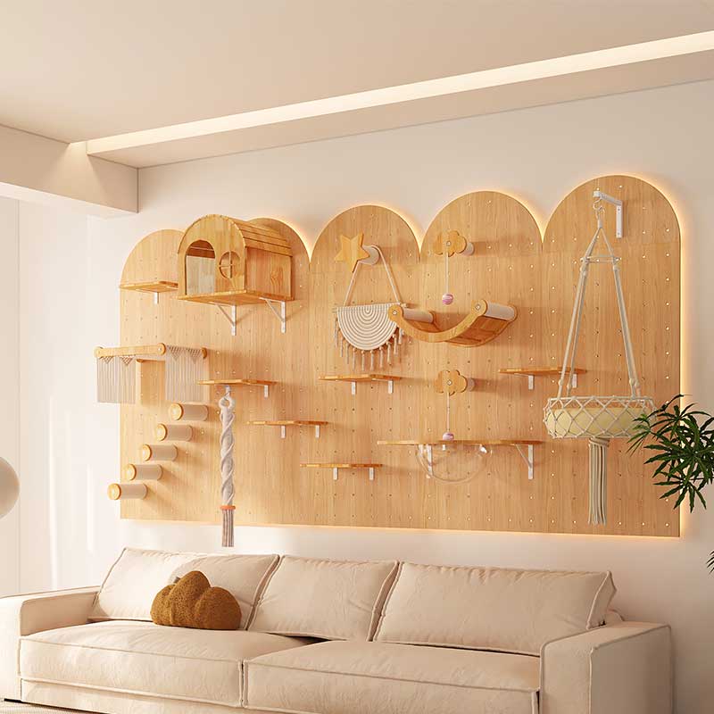 DIY Solid Wood Cat Wall Shelves Panel with Holes