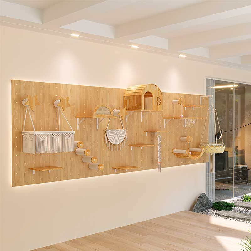 DIY Solid Wood Cat Wall Shelves Panel with Holes
