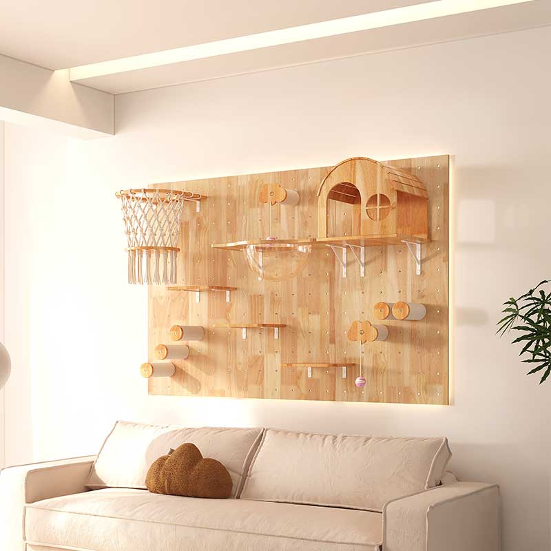 DIY Solid Wood Cat Wall Shelves Panel with Holes