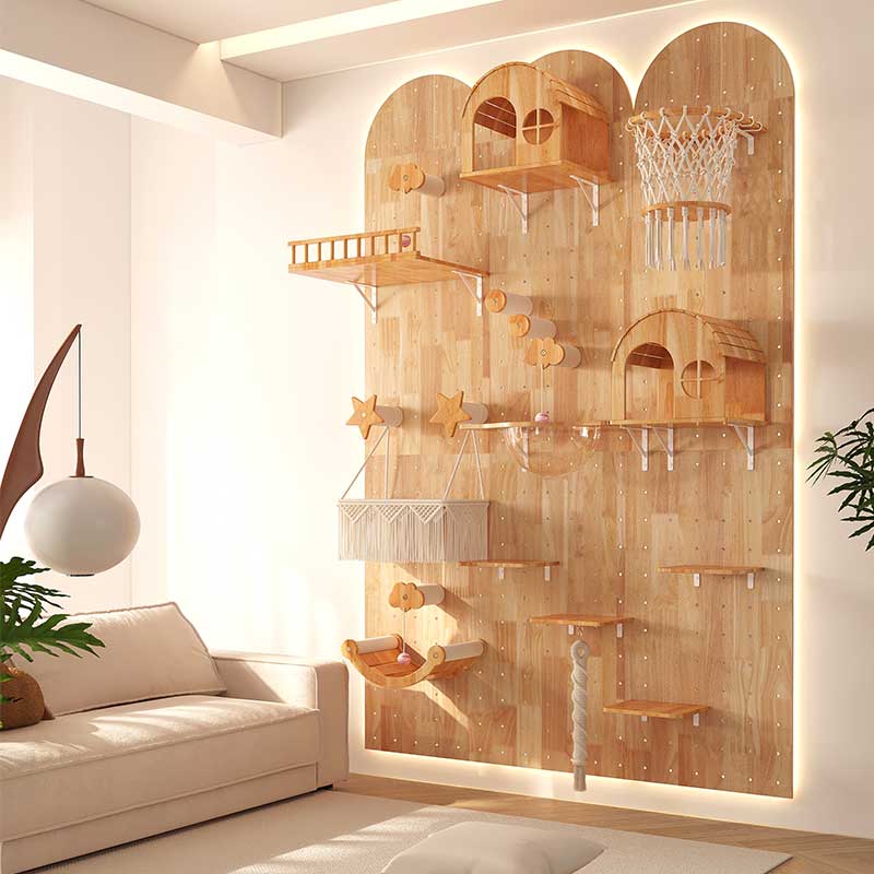 DIY Solid Wood Cat Wall Shelves Panel with Holes