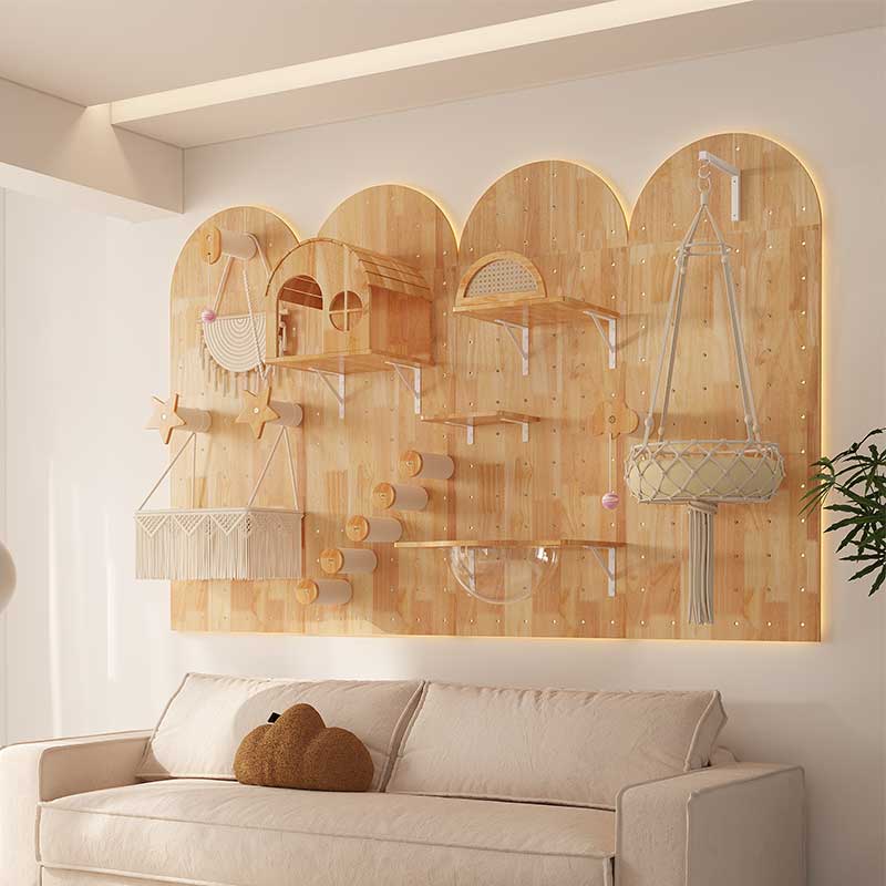 DIY Solid Wood Cat Wall Shelves Panel with Holes