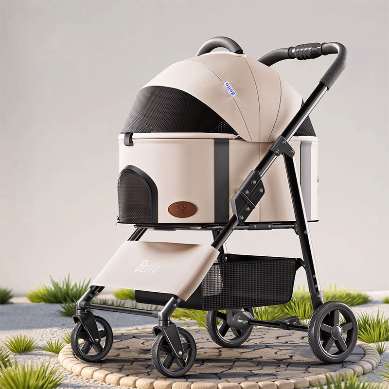 Foldable Cat Stroller with Wheels Pet Travel Carrier