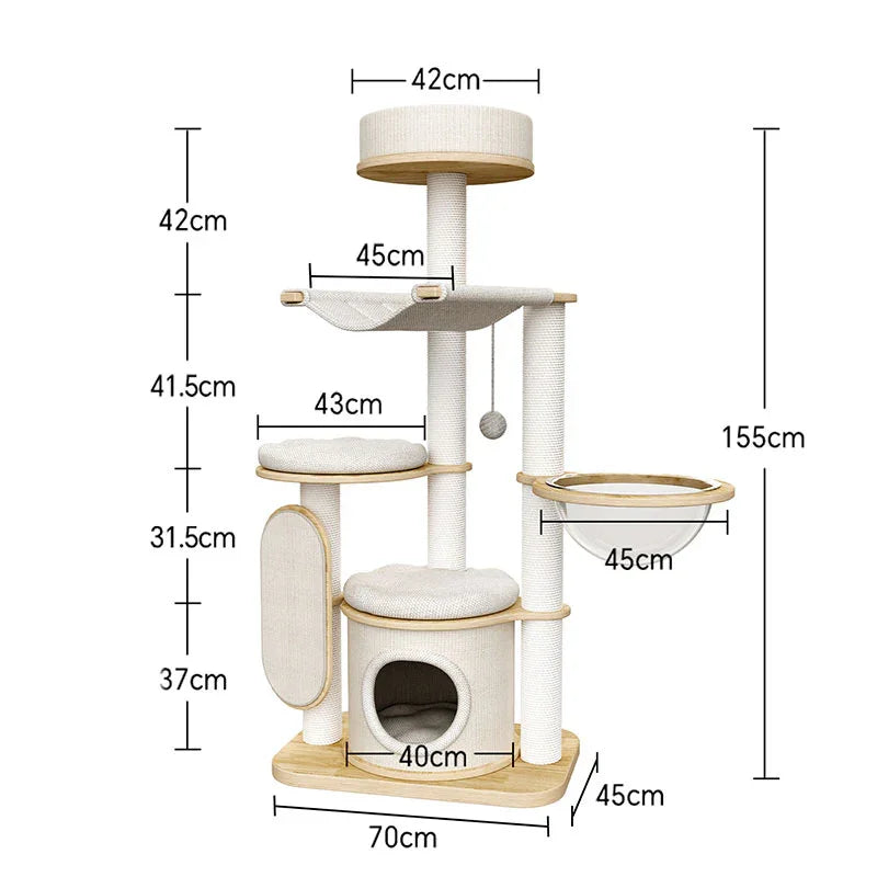 Large Solid Wood Cat Climbing Tree Tower