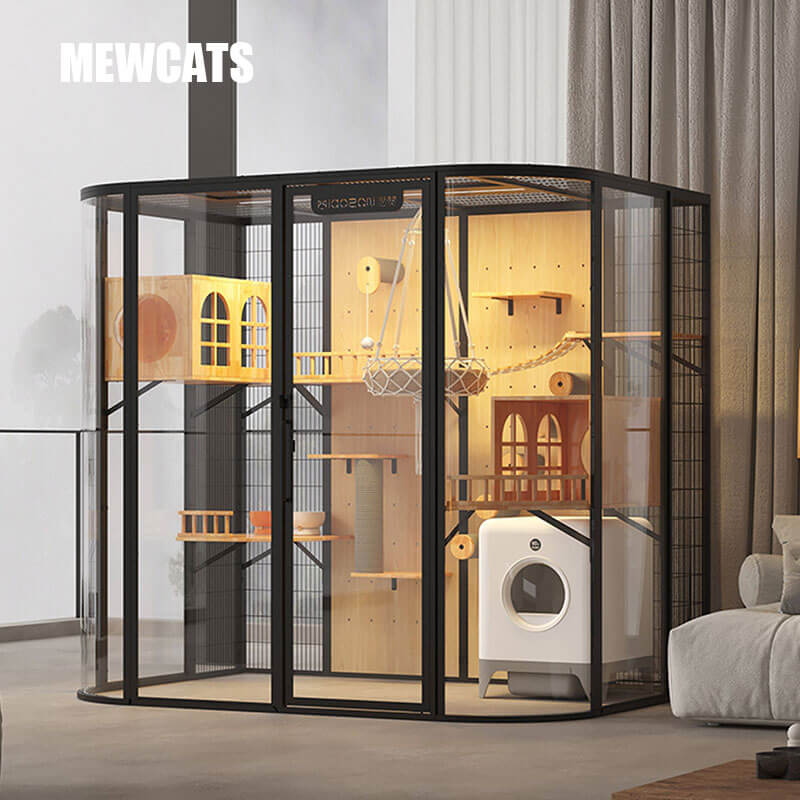 Modern Black Cat Villa Full View Indoor Cat Home