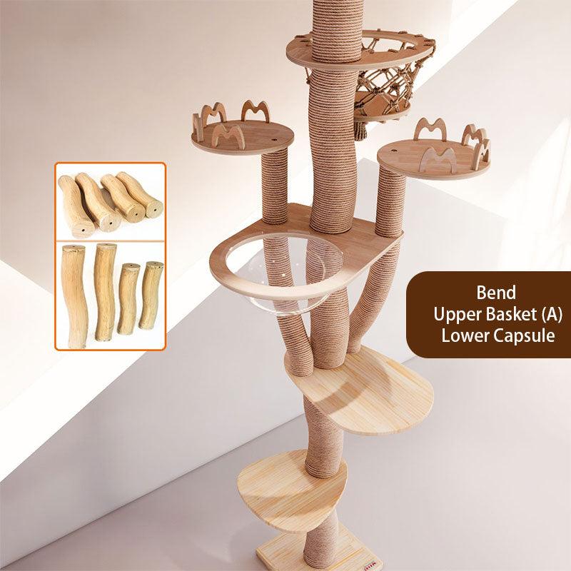 Solid Wood Multi-Layer Floor to Ceiling Cat Climbing Tree