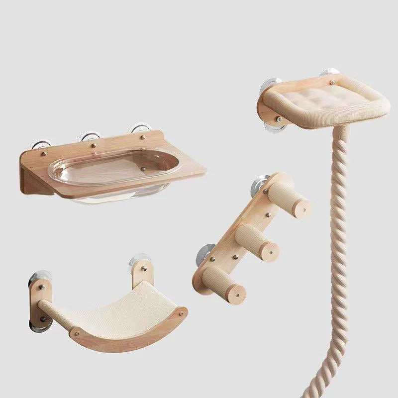 Solid Wood Suction Cup Cat Wall Shelves