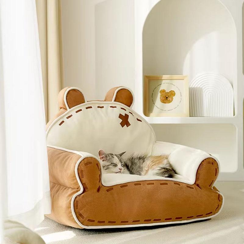 Bear Cuddle Couch Cat Bed Sofa 2 Style Warm Mat