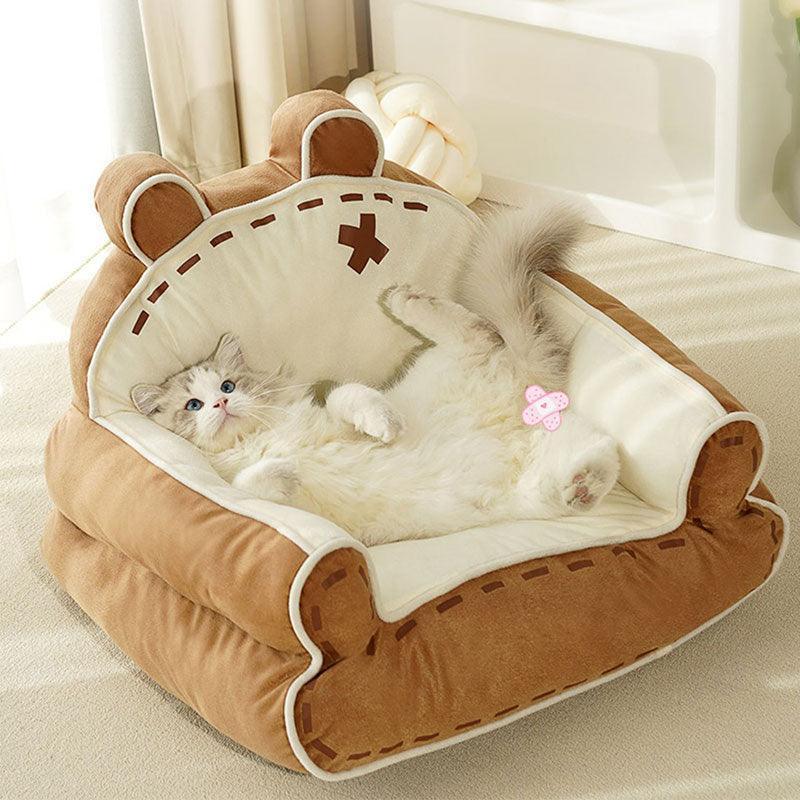 Bear Cuddle Couch Cat Bed Sofa 2 Style Warm Mat