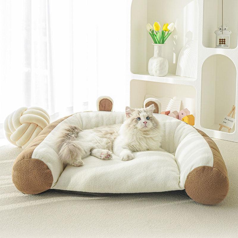 Bear Cuddle Couch Cat Bed Sofa 2 Style Warm Mat