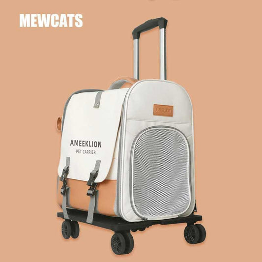 Cat Carrier Backpack Expandable Bag with Wheels - MEWCATS