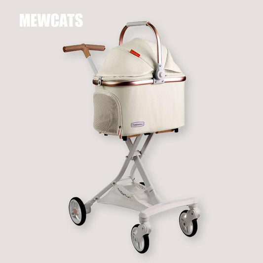 Cat Stroller Carrier With Wheels Foldable Basket - MEWCATS