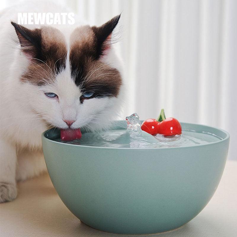 Cherries Ceramic Cat Water Fountain Filter Water Dispenser Bowl
