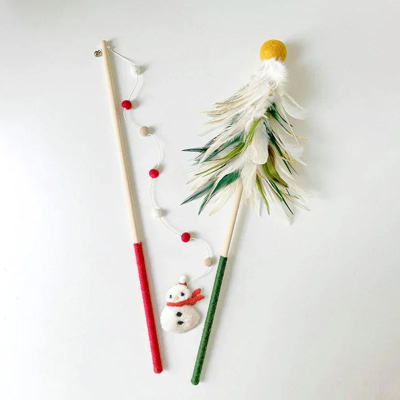 Christmas Feather Teaser Wand Toy for Cats - MEWCATS