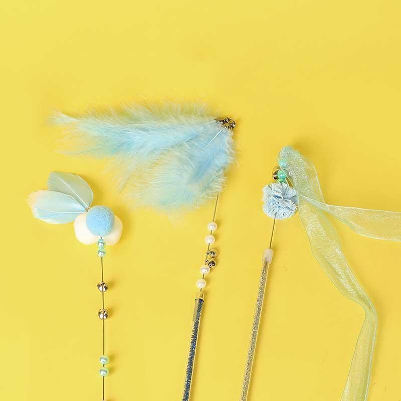 Cute Tassel Plush Feather Cat Colorful Interactive Cat Toy Wand Stick Combo - MEWCATS