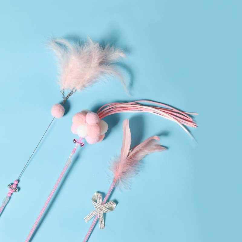 Cute Tassel Plush Feather Cat Colorful Interactive Cat Toy Wand Stick Combo - MEWCATS