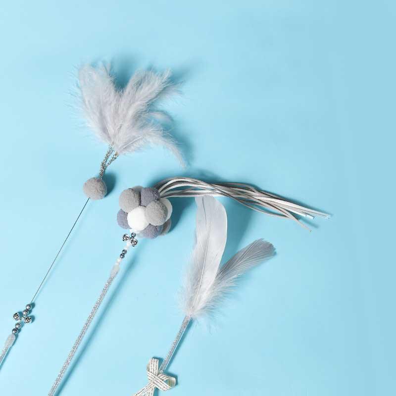 Cute Tassel Plush Feather Cat Colorful Interactive Cat Toy Wand Stick Combo - MEWCATS
