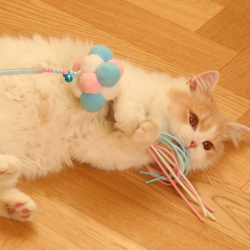 Cute Tassel Plush Feather Cat Colorful Interactive Cat Toy Wand Stick Combo - MEWCATS