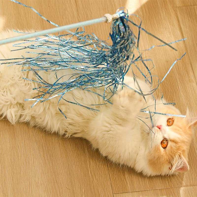 Cute Tassel Plush Feather Cat Colorful Interactive Cat Toy Wand Stick Combo - MEWCATS