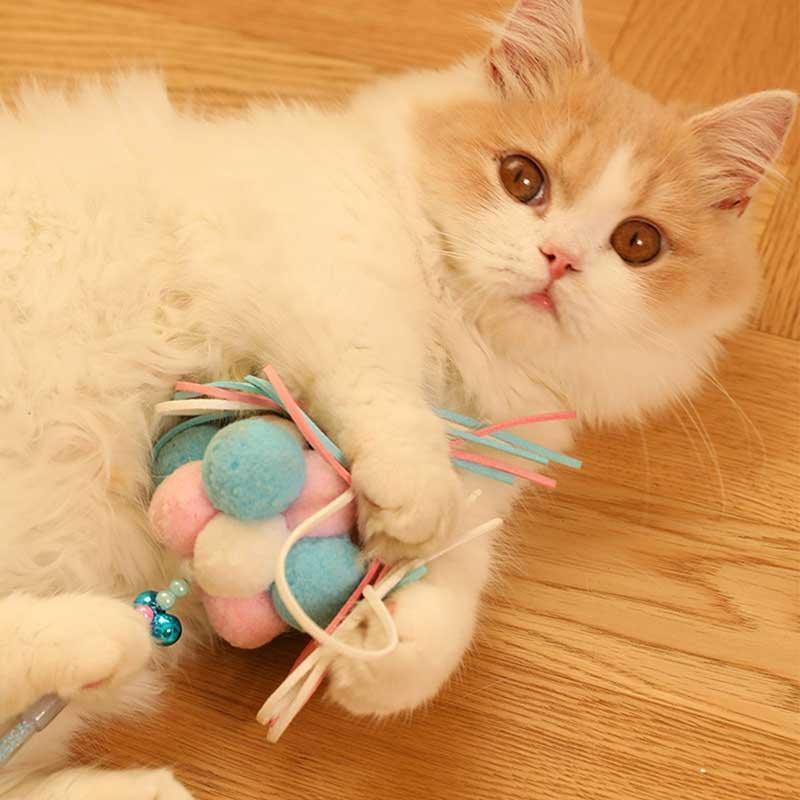 Cute Tassel Plush Feather Cat Colorful Interactive Cat Toy Wand Stick Combo - MEWCATS