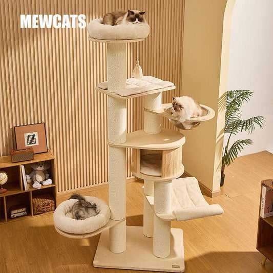 Deluxe Cloud Tower Large Wooden Cat Climbing Tree - MEWCATS