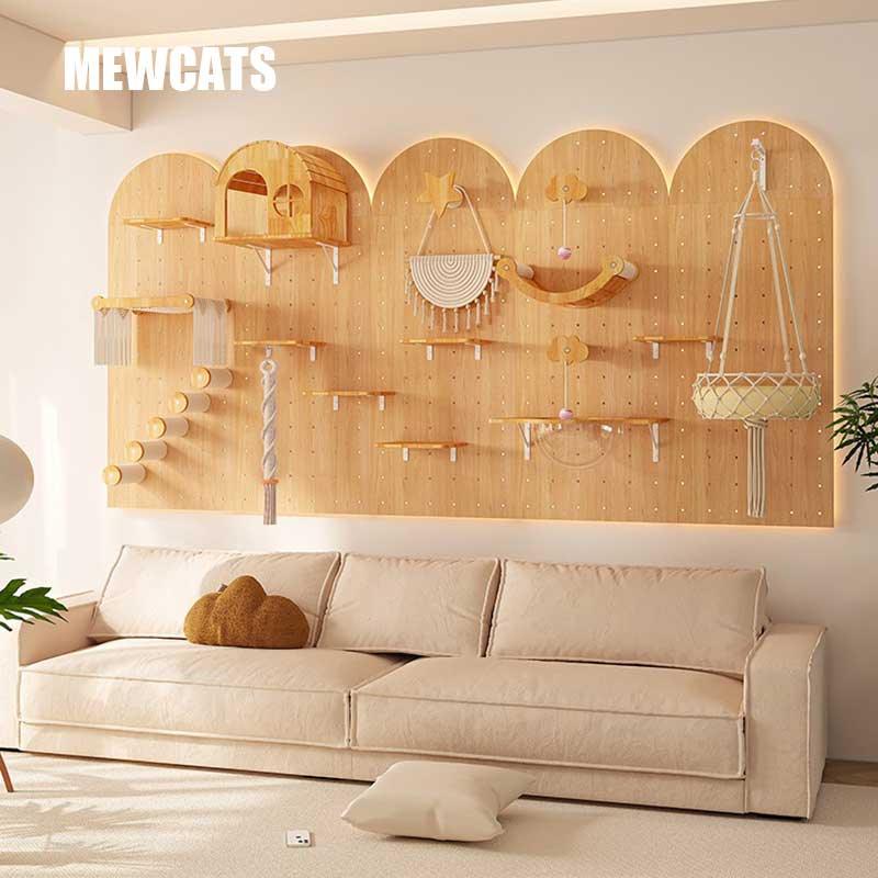 DIY Solid Wood Cat Wall Shelves Panel with Holes - MEWCATS