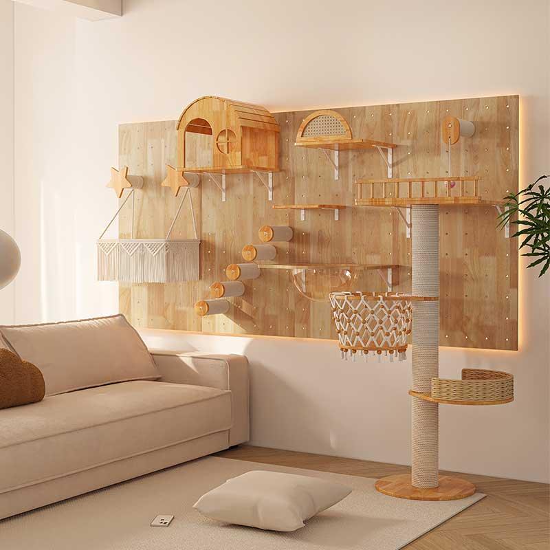 DIY Solid Wood Cat Wall Shelves Panel with Holes - MEWCATS